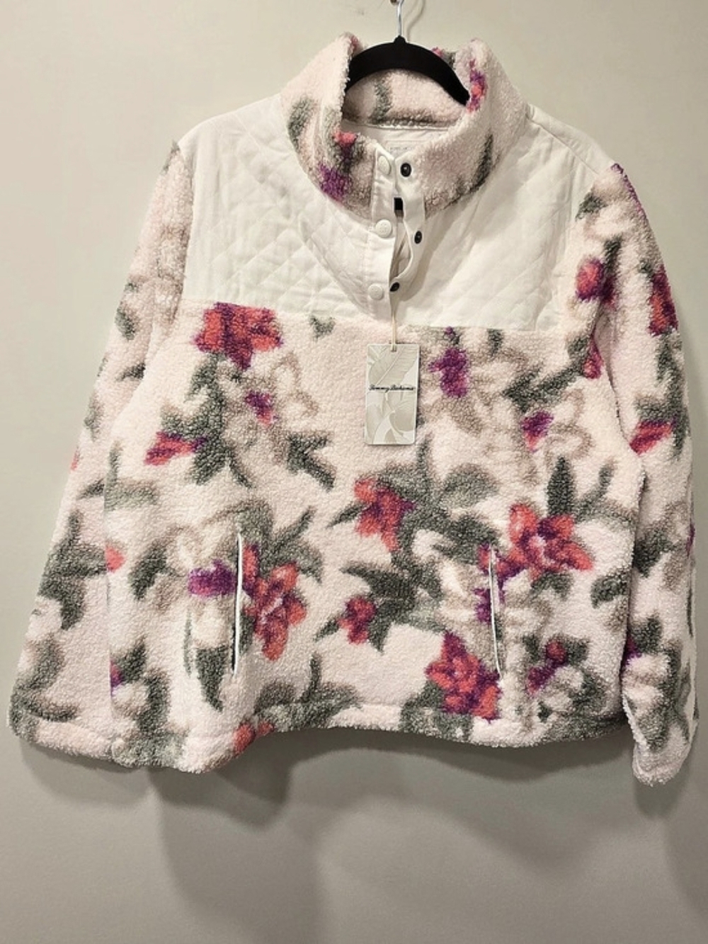 NWT Tommy Bahama XL Beachway Blooms Floral Snap Placket Fleece Pullover